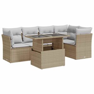 vidaXL 6 Piece Garden Sofa Set with Cushions Beige Poly Rattan