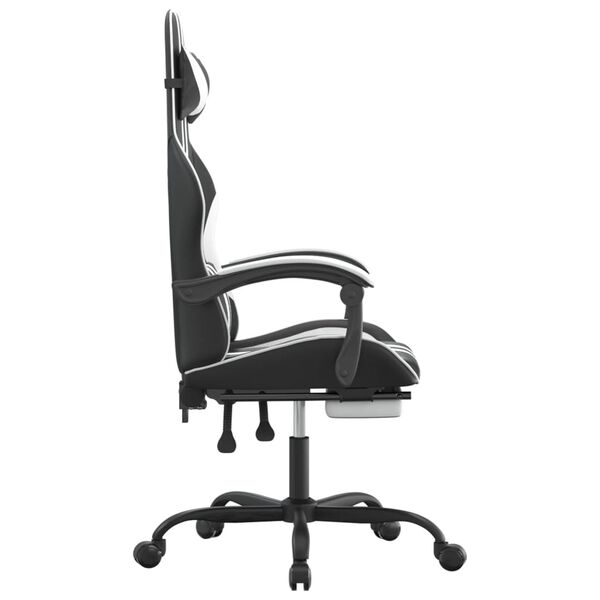 vidaXL Gaming Chair with Footrest Black and White Faux Leather