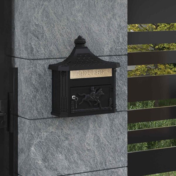 vidaXL Wall Mounted Mailbox Black 40.5 x 16 x 45 cm Cast Aluminum