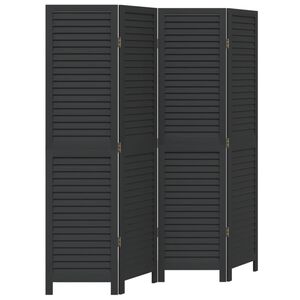 vidaXL Room Divider 4 Panels Black Solid Wood Paulownia
