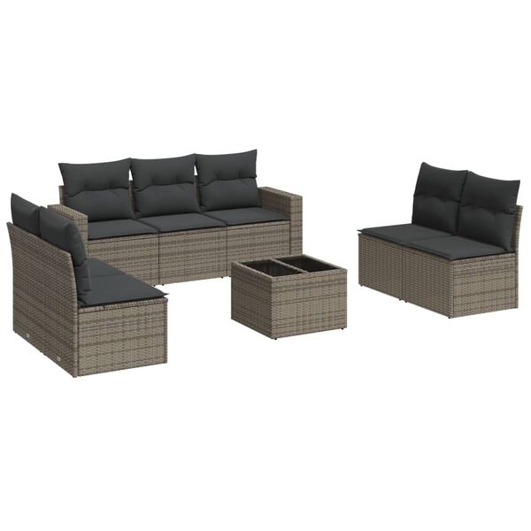 vidaXL 8 Piece Garden Sofa Set with Cushions Grey Poly Rattan