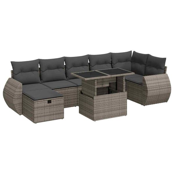 vidaXL 8 Piece Garden Sofa Set with Cushions Grey Poly Rattan