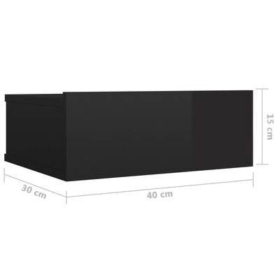 vidaXL Floating Nightstands 2 pcs High Gloss Black 40x30x15 cm Engineered Wood