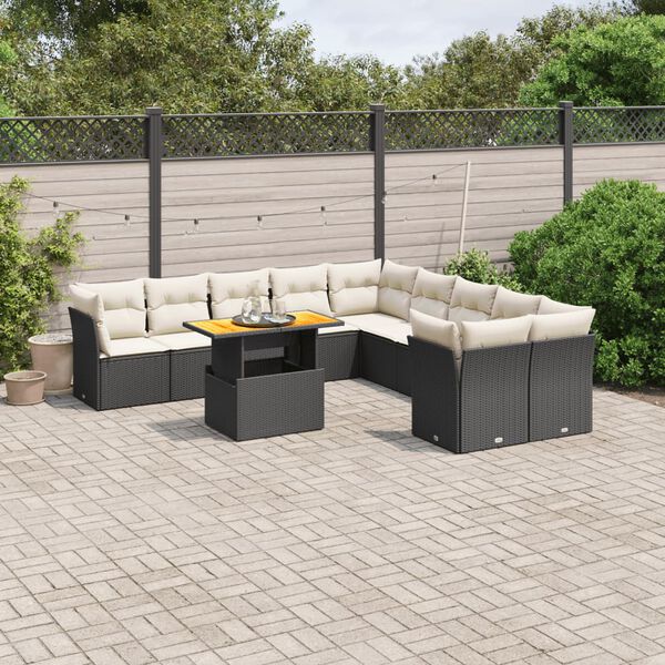 vidaXL 11 Piece Garden Sofa Set with Cushions Black Poly Rattan