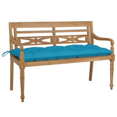 vidaXL Batavia Bench with Light Blue Cushion 120 cm Solid Teak Wood