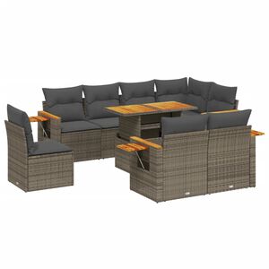vidaXL 9 Piece Garden Sofa Set with Cushions Grey Poly Rattan
