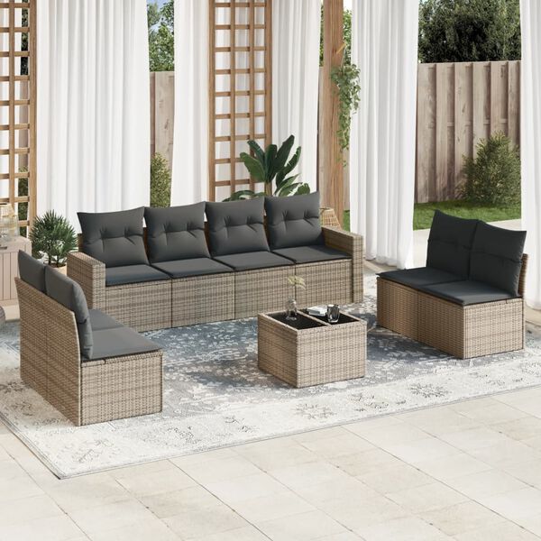 vidaXL 9 Piece Garden Sofa Set with Cushions Beige Poly Rattan