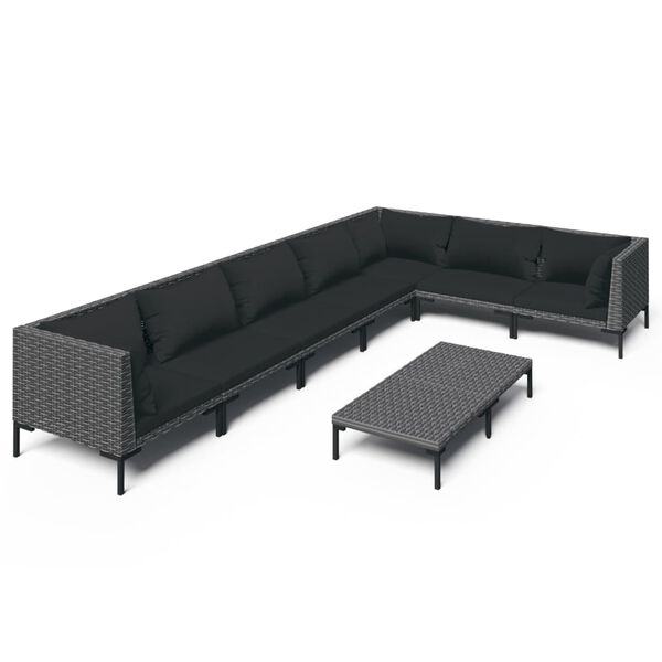 vidaXL 8 Piece Garden Lounge Set with Cushions Poly Rattan Dark Grey