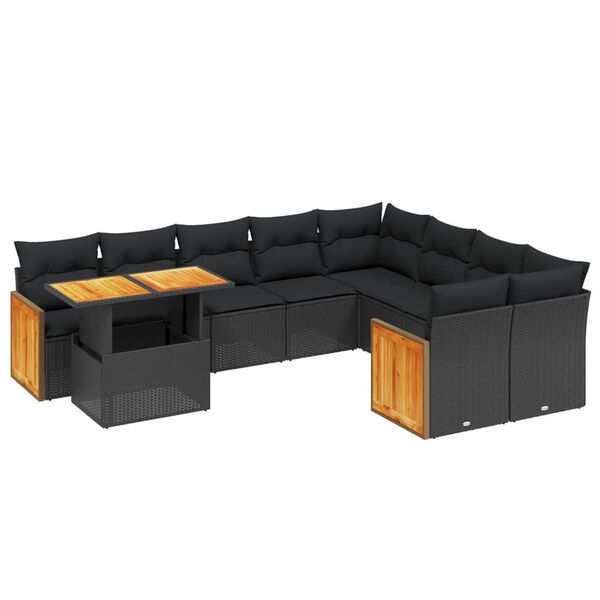 vidaXL 10 Piece Garden Sofa Set with Cushions Black Poly Rattan