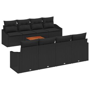 vidaXL Garden Sofa Set with Storage 9 pcs Black Poly Rattan
