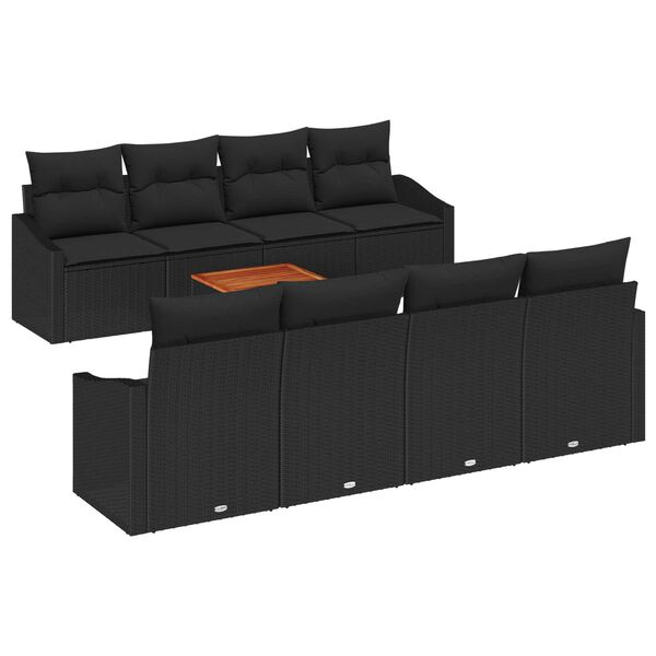 vidaXL Garden Sofa Set with Storage 9 pcs Black Poly Rattan