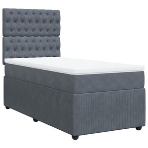 vidaXL Box Spring Bed with Mattress Dark Grey King Single Velvet