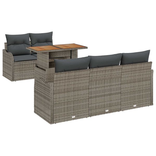 vidaXL Garden Sofa Set with Cushion 6 pcs Grey Poly Rattan