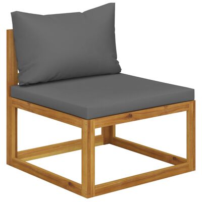 vidaXL Sectional Middle Sofa & Dark Grey Cushion Solid Acacia Wood