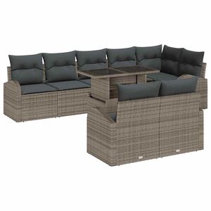 vidaXL Garden Sofa Set with Storage 9 pcs Grey Poly rattan