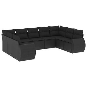 vidaXL 10 Piece Garden Sofa Set with Cushions Black Poly Rattan