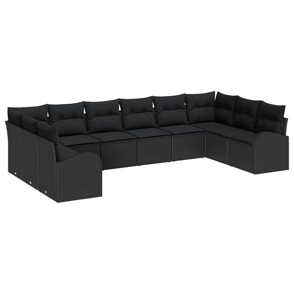 vidaXL Sofa Set with Cushion 10 pcs Black Poly Rattan