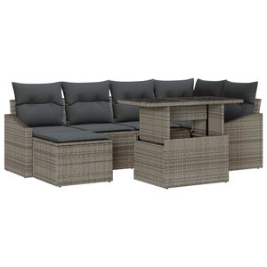 vidaXL Garden Sofa Set 7 pcs Grey Poly Rattan and Powder-Coated Steel