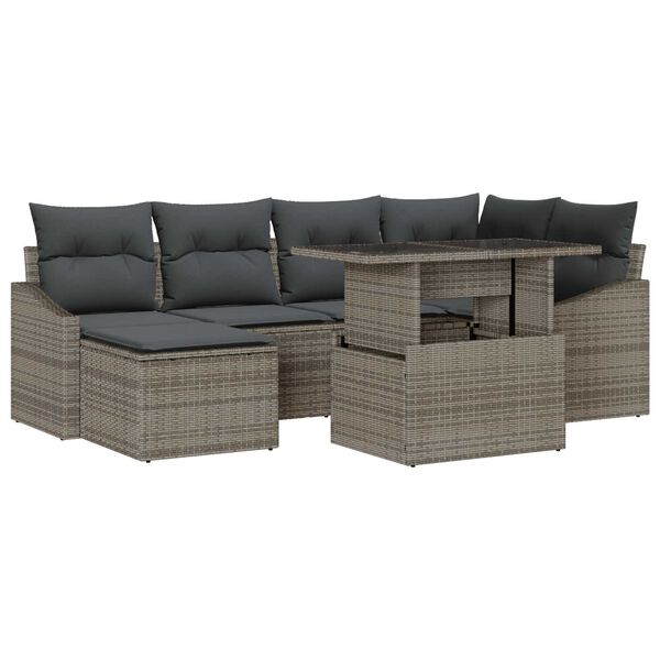 vidaXL Garden Sofa Set 7 pcs Grey Poly Rattan and Powder-Coated Steel