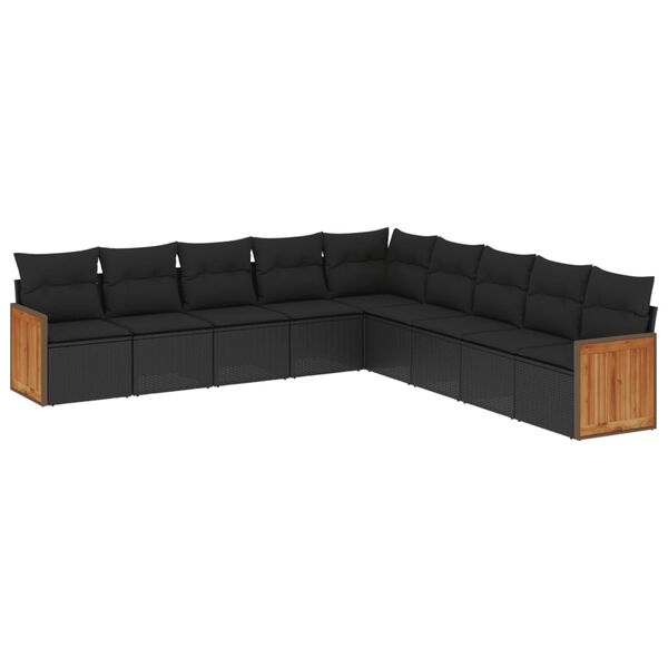 vidaXL 9 Piece Garden Sofa Set with Cushions Black Poly Rattan