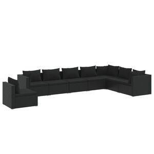 vidaXL 8 Piece Garden Lounge Set with Cushions Poly Rattan Black
