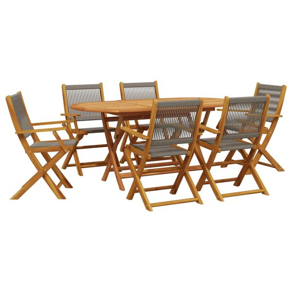 vidaXL 7 Piece Garden Dining Set Grey Polypropylene and Solid Wood
