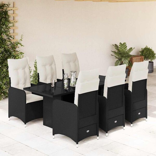 vidaXL 7 Piece Garden Bistro Set with Cushions Black Poly Rattan