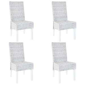 vidaXL Dining Chairs 4 pcs White Kubu Rattan and Mango Wood
