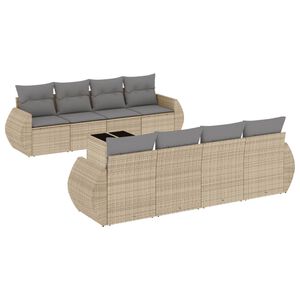vidaXL 9 Piece Garden Sofa Set with Cushions Beige Poly Rattan