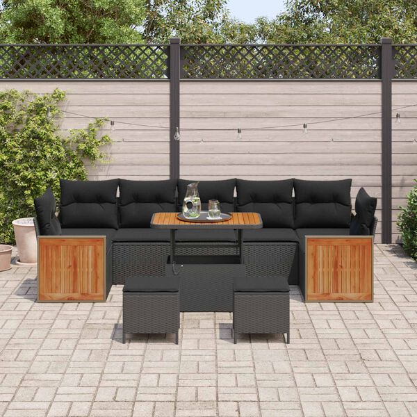 vidaXL Garden Sofa Set with Cushion 13 pcs Black Poly Rattan