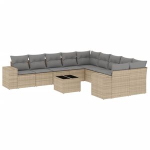 vidaXL 11 Piece Garden Sofa Set with Cushions Beige Poly Rattan