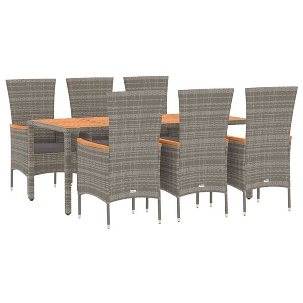 vidaXL 7 Piece Garden Dining Set with Cushions Grey Poly Rattan