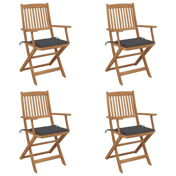 vidaXL Folding Garden Chairs 4 pcs with Cushions Solid Wood Acacia