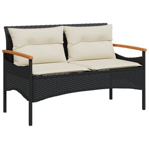 vidaXL Garden Bench with Cushions 116x62,5x74 cm Black Poly Rattan