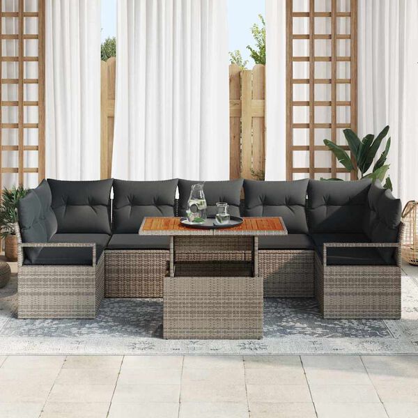 vidaXL Garden Sofa Set with Storage 8 pcs Grey Poly rattan