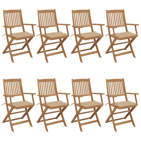 vidaXL Folding Garden Chairs 8 pcs with Cushions Solid Acacia Wood