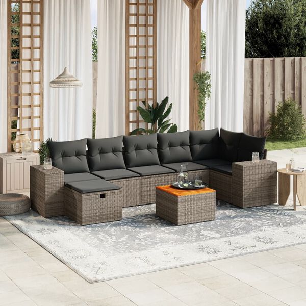 vidaXL 8 Piece Garden Sofa Set with Cushions Grey Poly Rattan