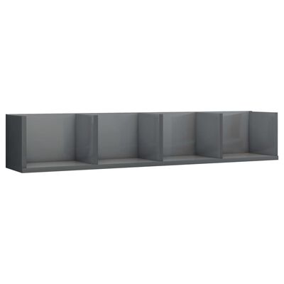 vidaXL CD Wall Shelf High Gloss Grey 100x18x18 cm Engineered Wood