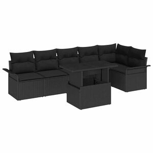 vidaXL Garden Sofa Set with Cushion 7 pcs Black Poly rattan