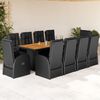 vidaXL 11 Piece Garden Dining Set with Cushions Black Poly Rattan