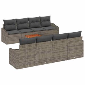 vidaXL Garden Sofa Set with Storage 9 pcs Grey Poly Rattan