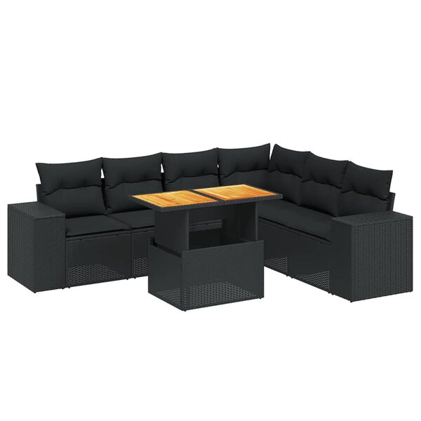 vidaXL 7 Piece Garden Sofa Set with Cushions Black Poly Rattan