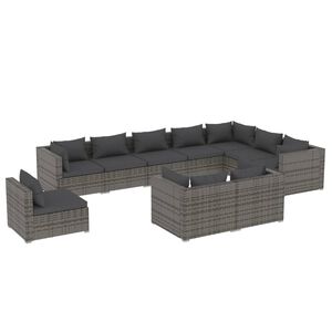 vidaXL 10 Piece Garden Lounge Set with Cushions Poly Rattan Grey