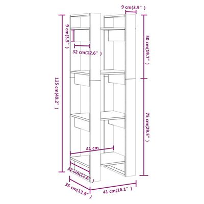 vidaXL Book Cabinet/Room Divider White 41x35x125 cm Solid Wood Pine