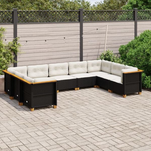 vidaXL 9 Piece Garden Sofa Set with Cushions Black Poly Rattan