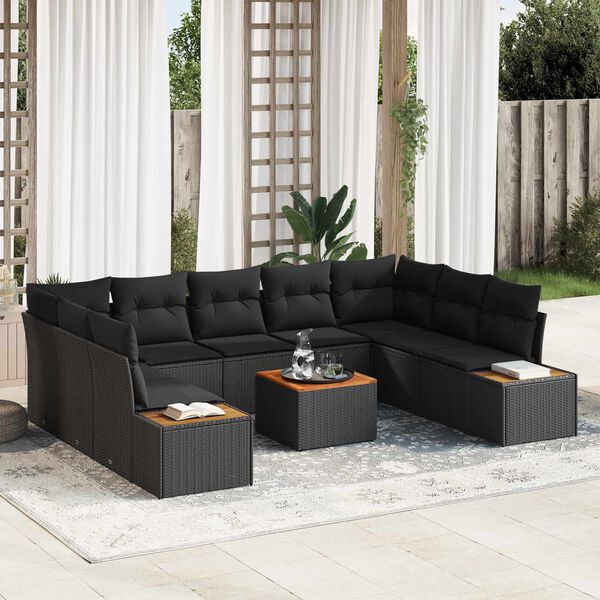 vidaXL Garden Sofa Set with Cushion 5 pcs Black Poly Rattan
