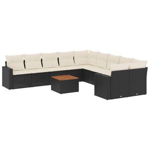vidaXL 11 Piece Garden Sofa Set with Cushions Black Poly Rattan