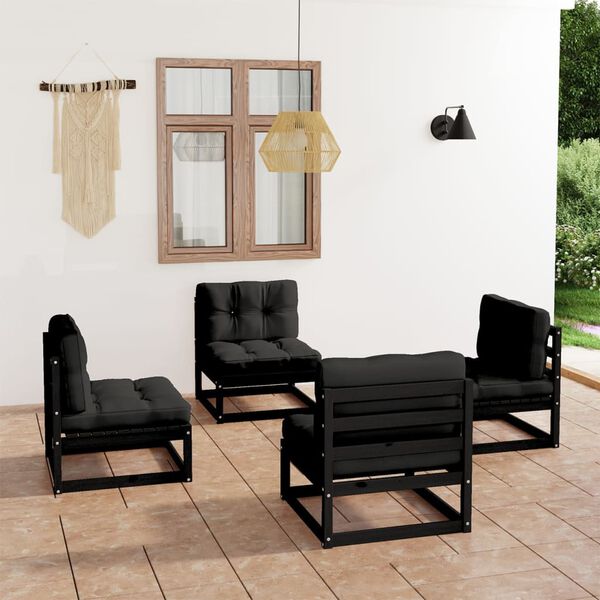 vidaXL 4 Piece Garden Lounge Set with Cushions Solid Pinewood