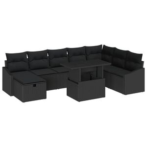 vidaXL Garden Sofa Set Height-Adjustable 9 pcs Black Poly Rattan