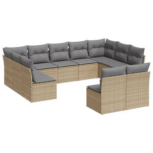 vidaXL 11 Piece Garden Sofa Set with Cushions Beige Poly Rattan